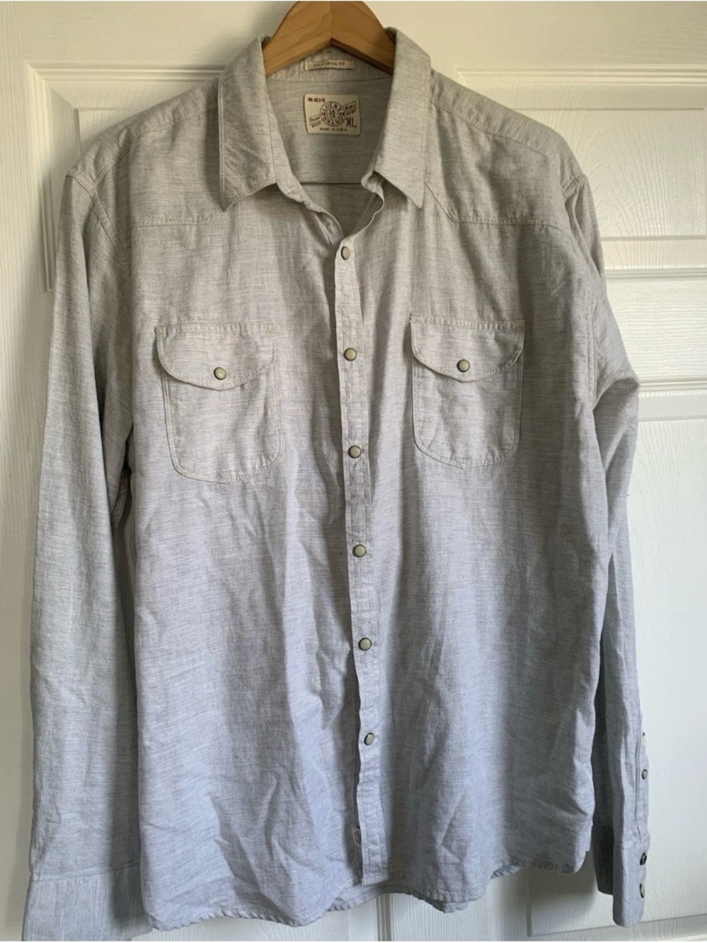 Lucky Brand Men's XL California Fit Long Sleeve Snap Button Shirt - Heather Gray